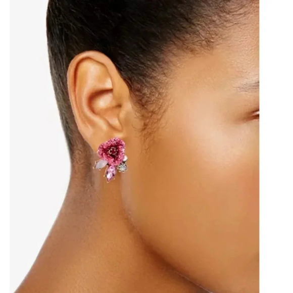 Betsey Johnson Glitter Rose Mismatch Stud Earrings - Picture 4 of 4